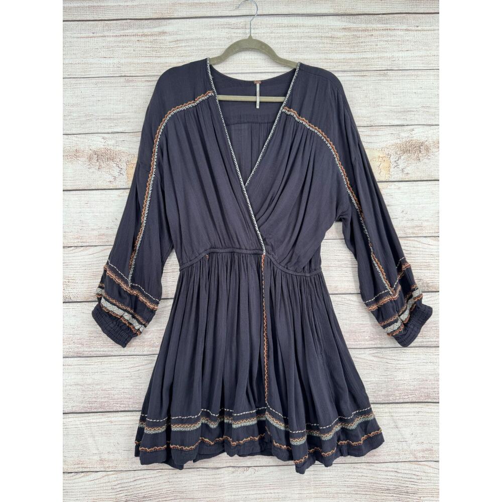 Free People Boho-Style Mini Dress with Embroidered Accents